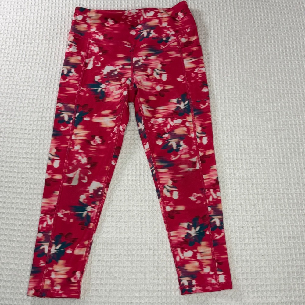 Gaiam Girls Red Floral Athletic Leggings with Pockets Size M 8 - Picture 2 of 6